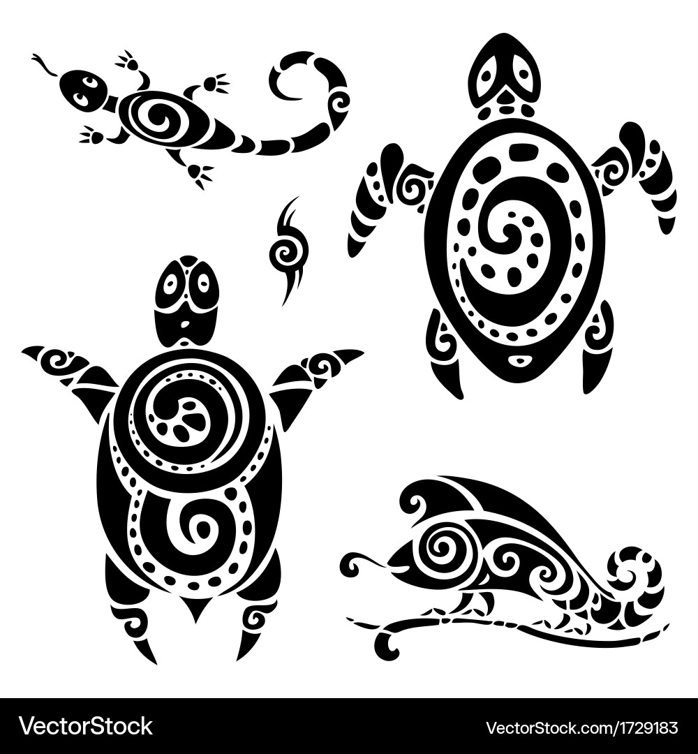 Turtle tribal tattoo set Royalty Free Vector Image