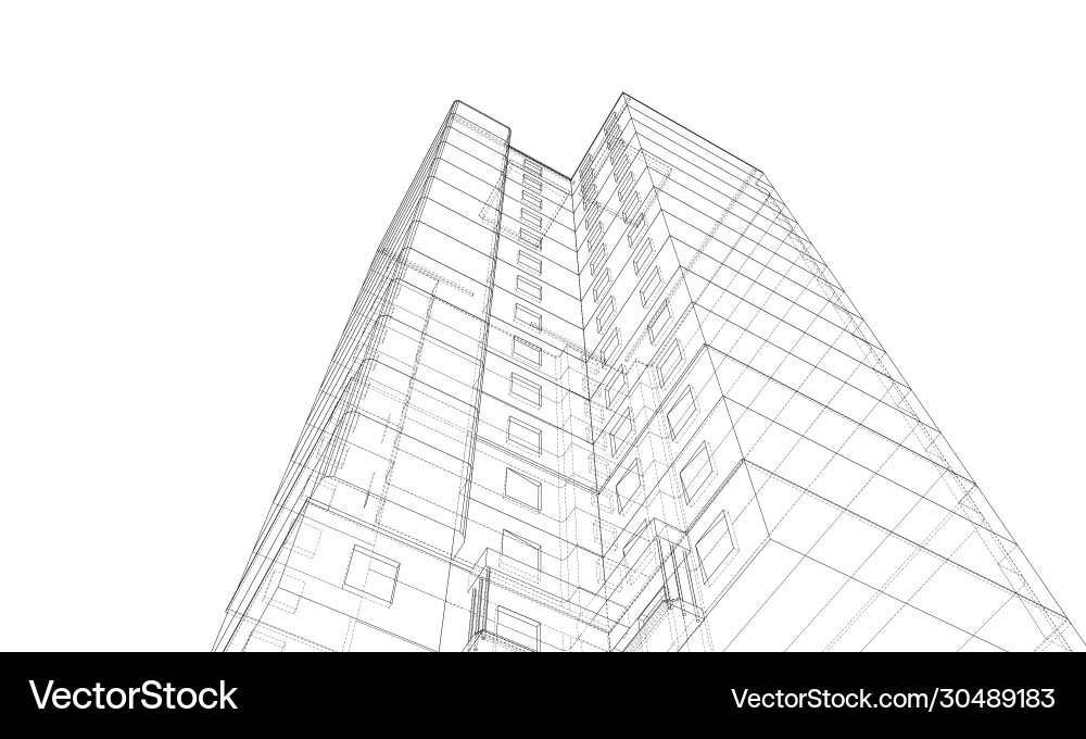 Wire-frame model a multi-storey building vector image
