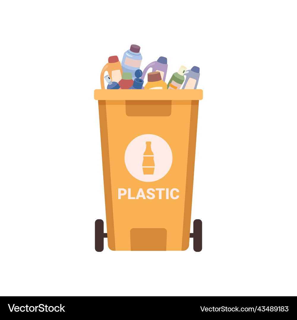 Yellow container with plastic bottles sorting vector image