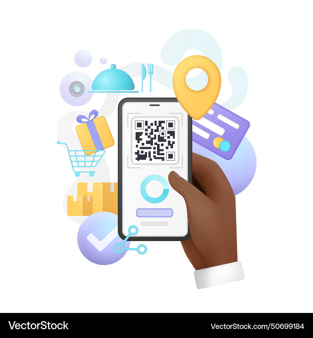 3d Hand Of Man Holding Phone To Scan Qr Code Buy Vector Image 3d Hand Of Man Holding Phone To Scan Qr Code Buy Vector Image