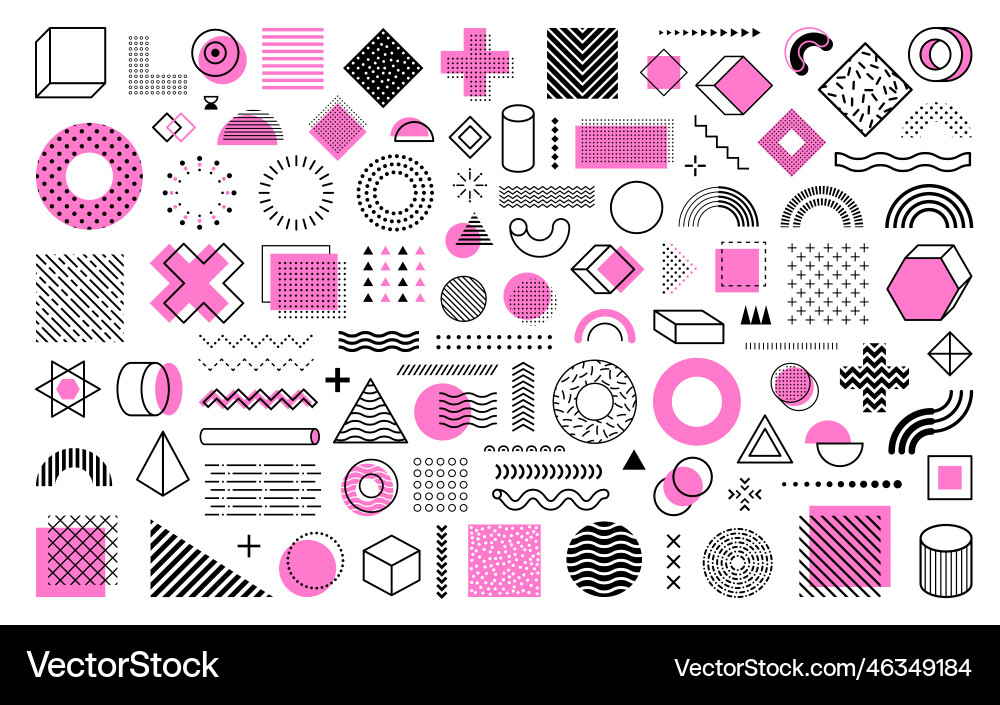 Memphis geometric shapes and patterns elements set Memphis geometric shapes and patterns elements set vector image