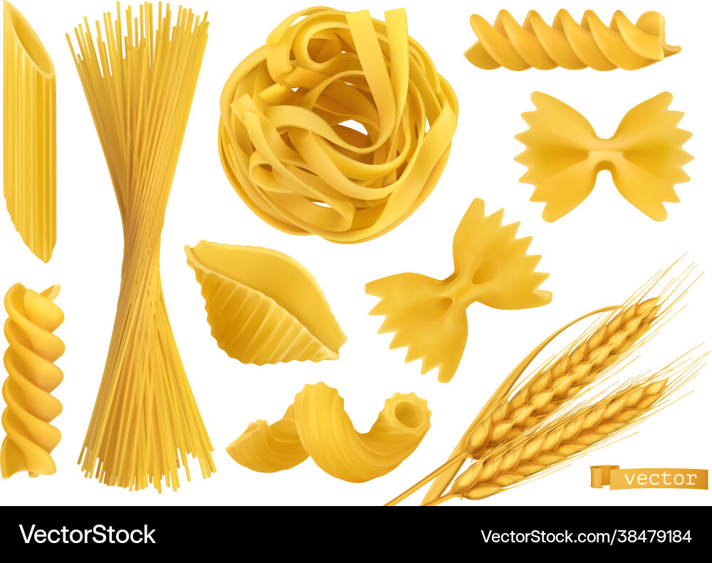 Pasta 3d realistic objects set penne fusilli Pasta 3d realistic objects set penne fusilli vector image
