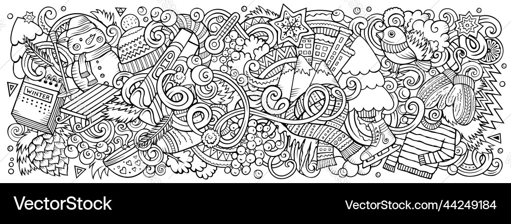 Winter Cartoon Doodle Banner lustig saisonal Winter Cartoon Doodle Banner lustig saisonal vektorbild