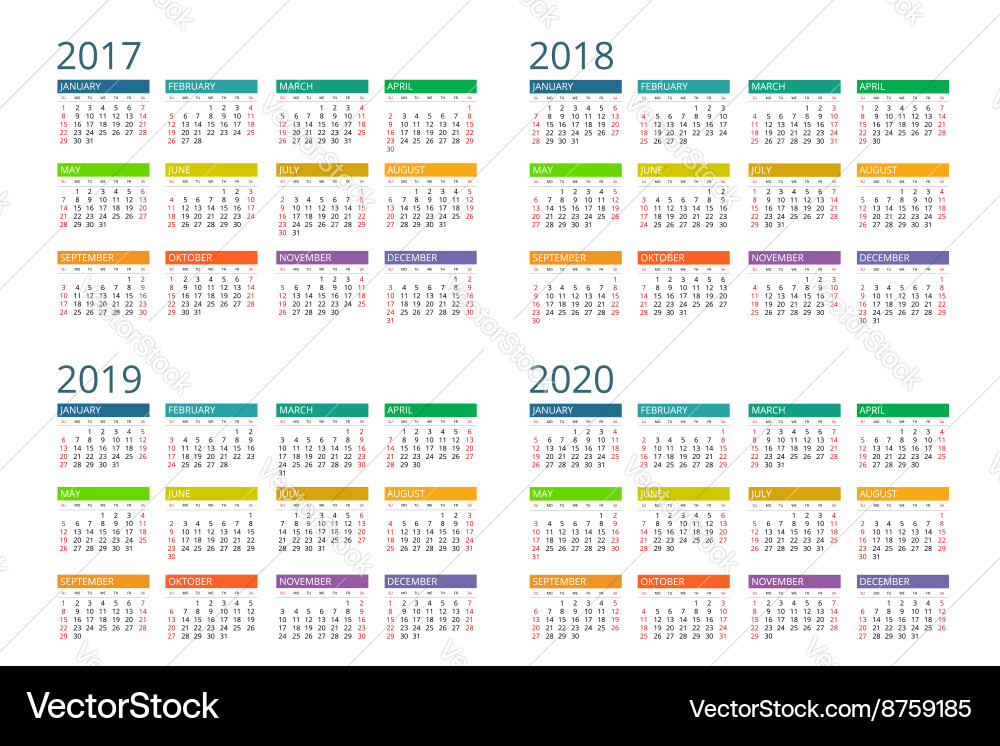 2017-2020 Yearly Calendar – Royalty-Free Vector | VectorStock