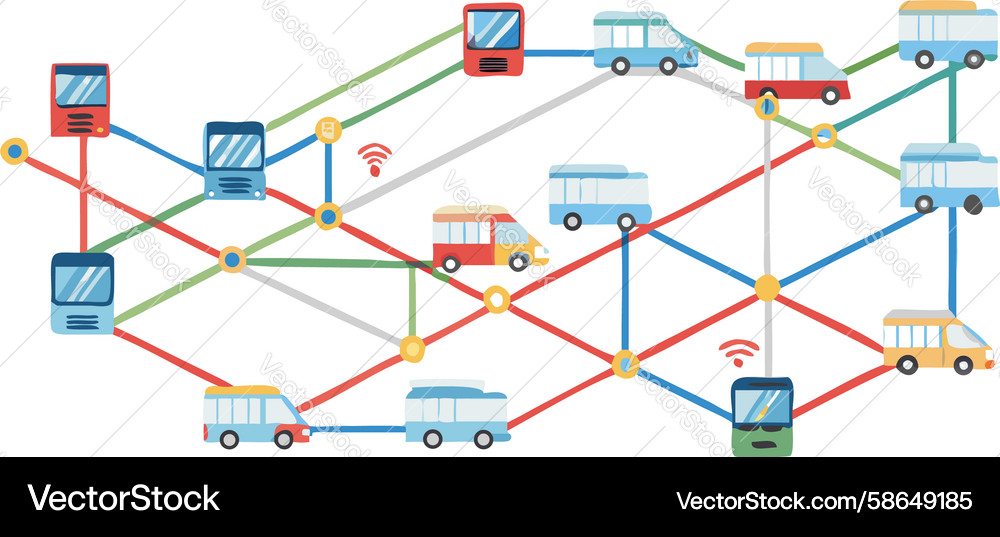 Complex interconnected transit network map Vector Image