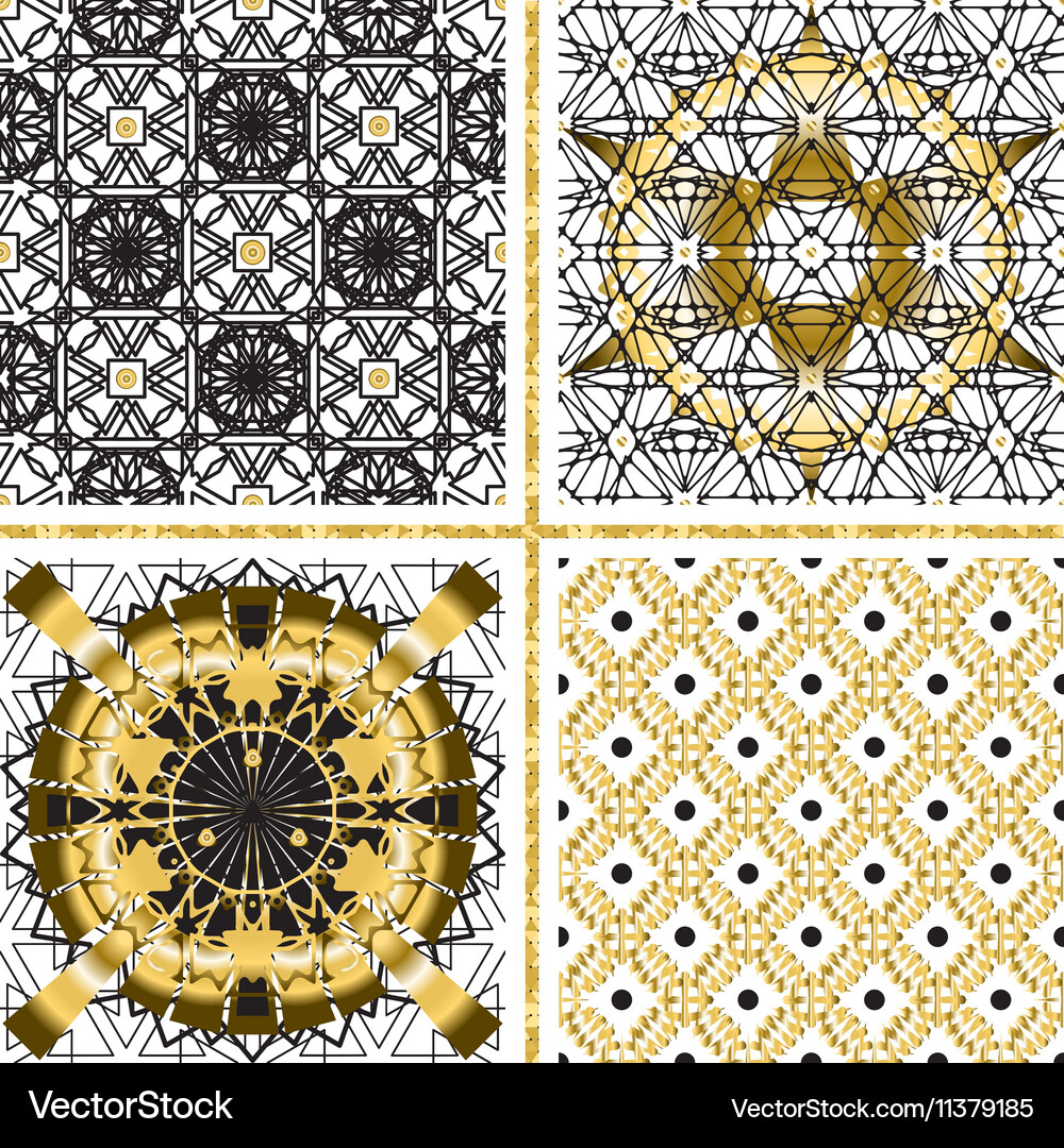Set of oriental patterns with golden elements Vector Image