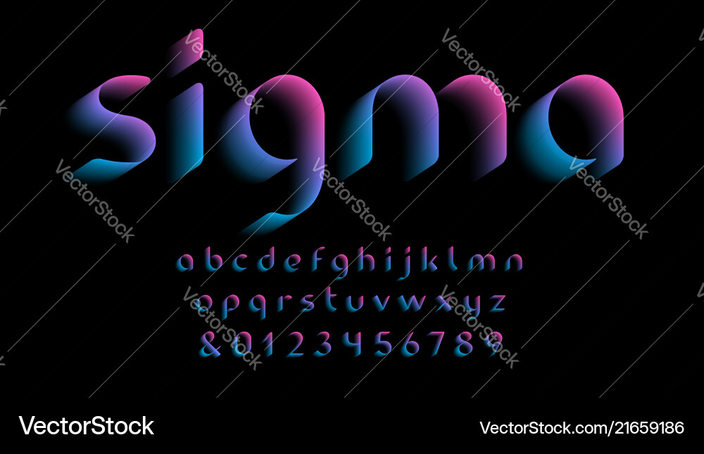 3D Latin Font with Numbers - Ribbon Effect Vector Image