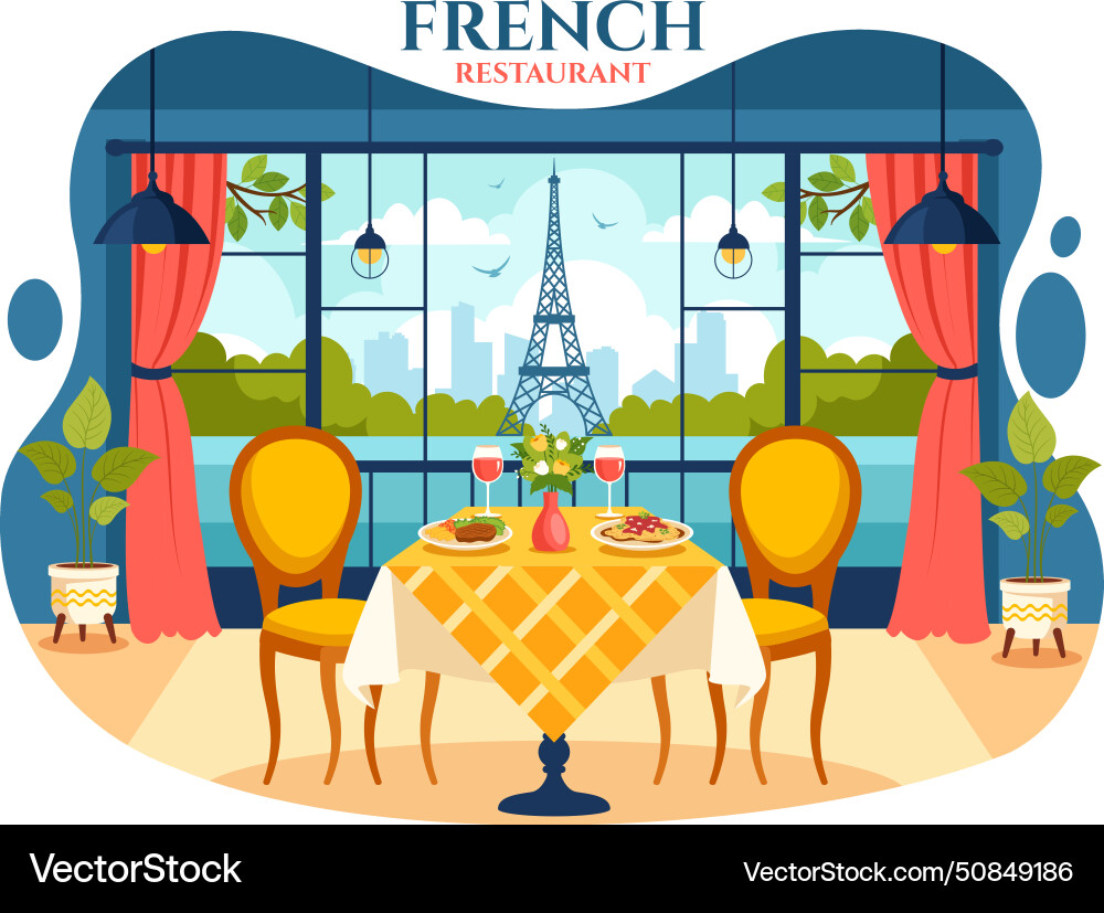 French cuisine restaurant with various vector image