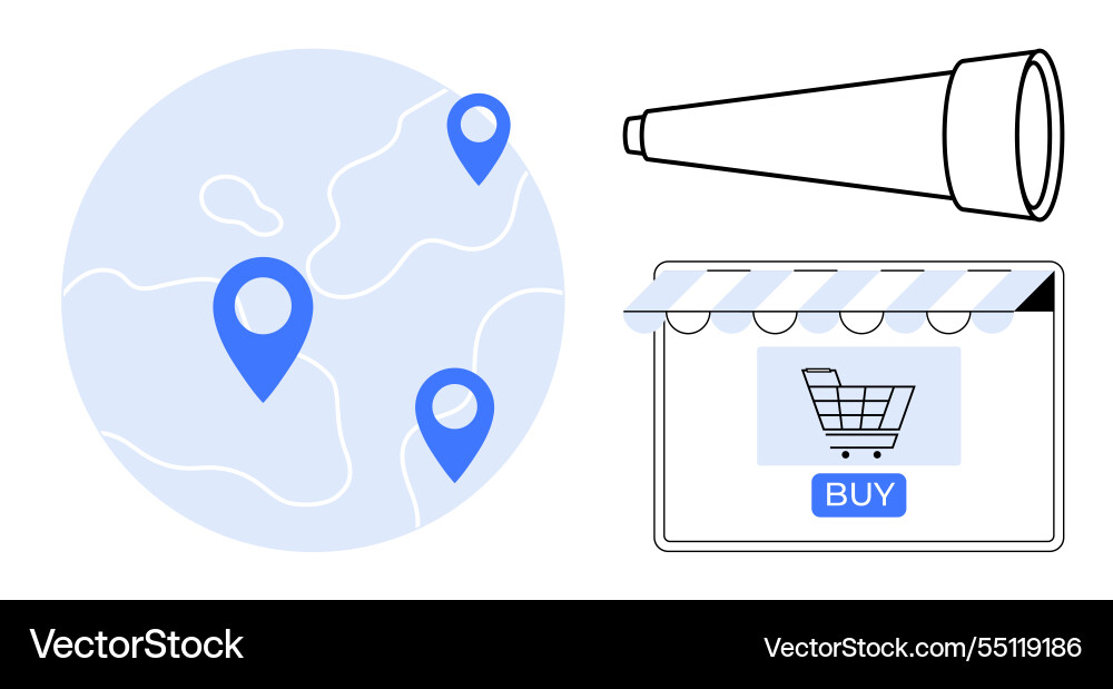 Geolocation map telescope and online storefront Geolocation map telescope and online storefront vector image