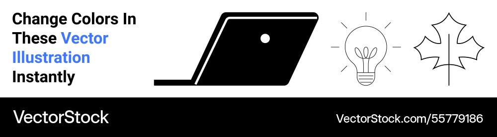 Laptop with light bulb and maple leaf representing Vector Image