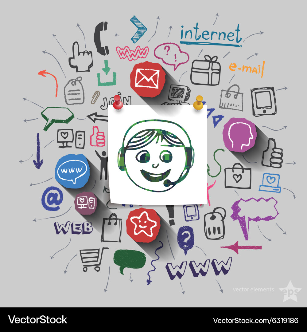 Operator and collage with web icons background vector image