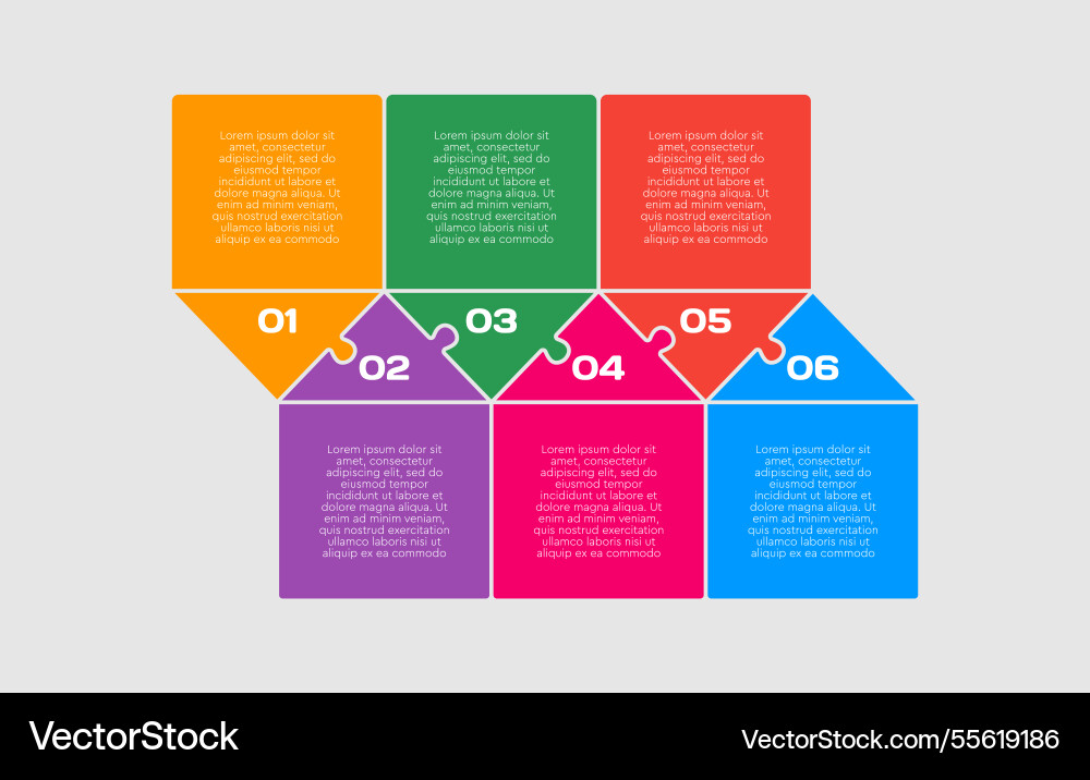 Sechs Schritte Linie Infografik Puzzle Timeline Vektorbild