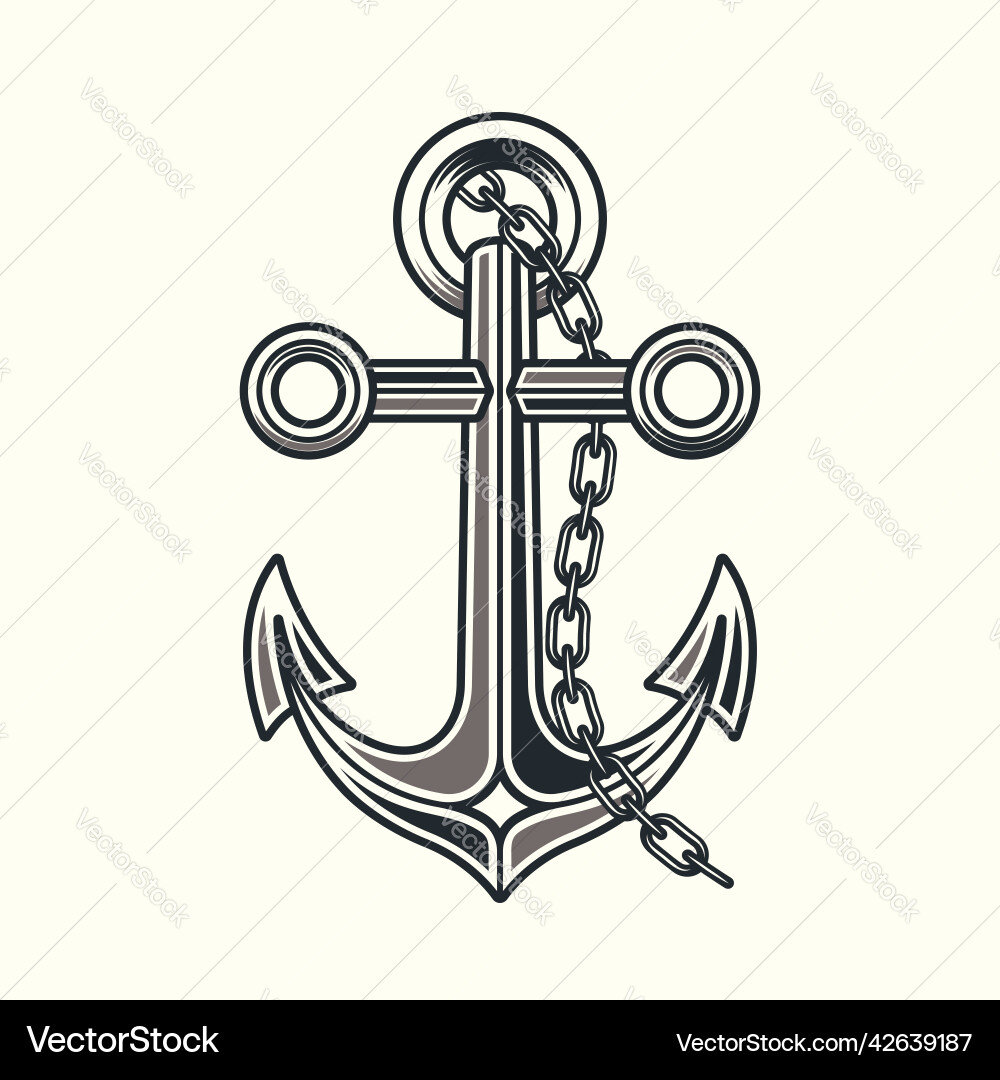Anchor with chain object or design element Anchor with chain object or design element Vector Image