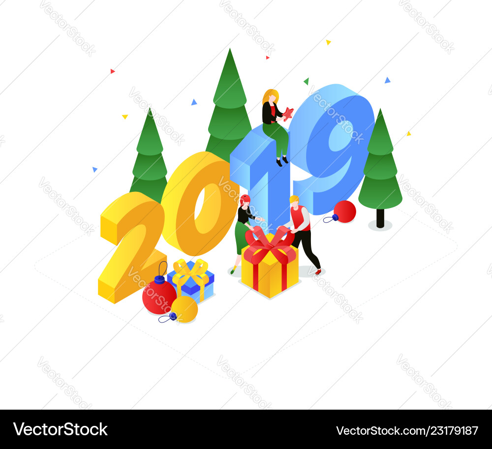 Happy new year - modern colorful isometric Happy new year - modern colorful isometric vector image