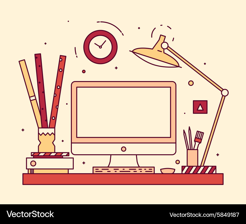 Modern designer work space linear style computer vector image