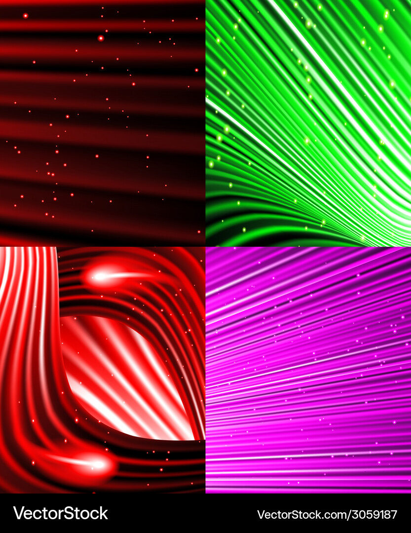 Set of abstract luminous rays background Vector Image