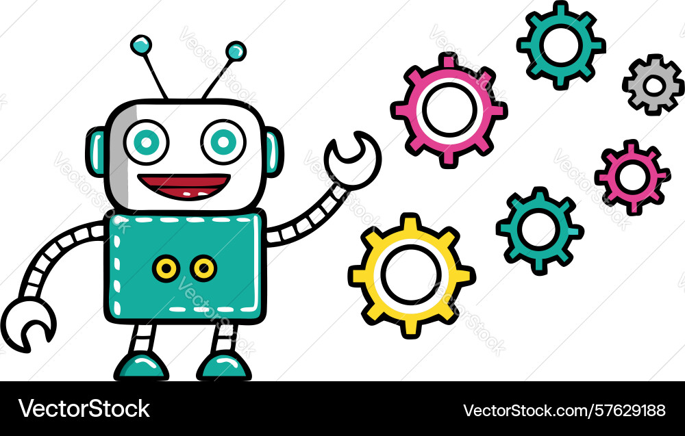 Cute robot with gears engineering and mechanics vector image