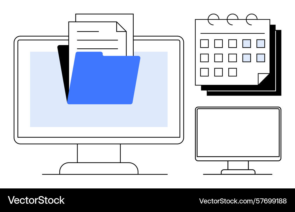 Digital file management with folder documents vector image