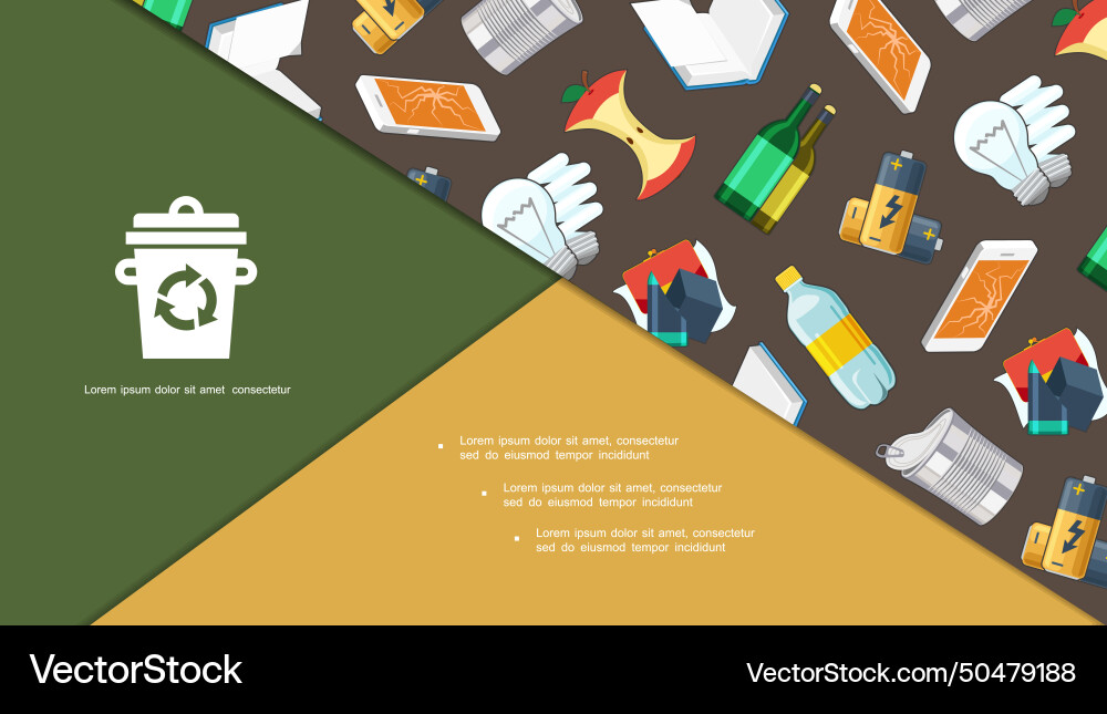 Flat garbage and trash composition Flat garbage and trash composition Vector Image