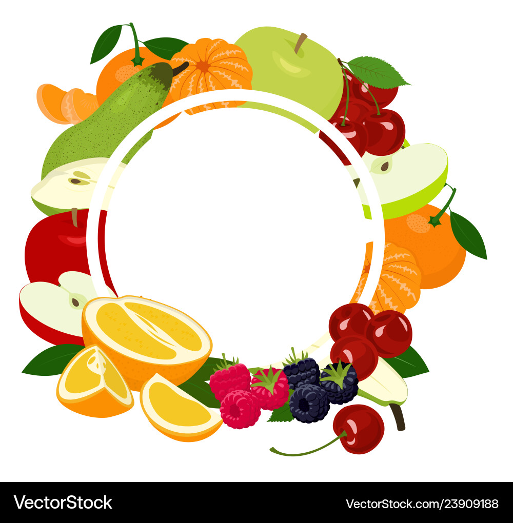 Fruits background frame assorted colorful Fruits background frame assorted colorful vector image
