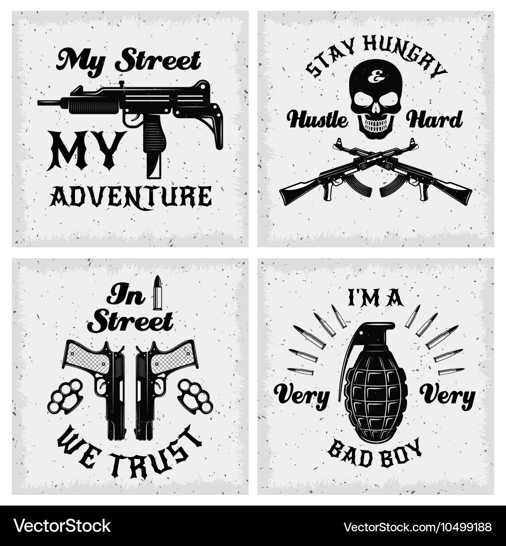 Gangster Quotes & Weapon Icons vector image