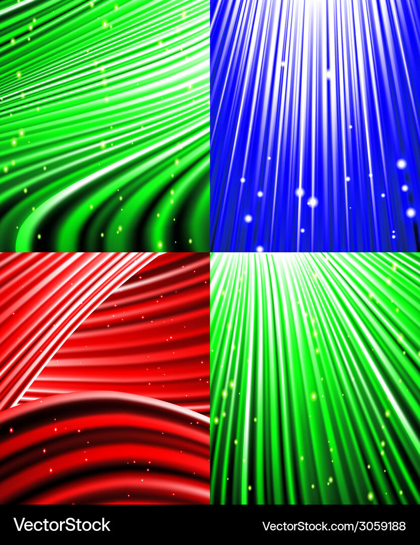 Set of abstract luminous rays background Vector Image
