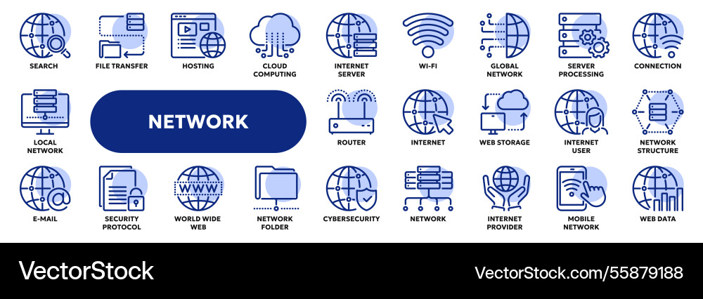 Set of line icons related to computer network Vector Image
