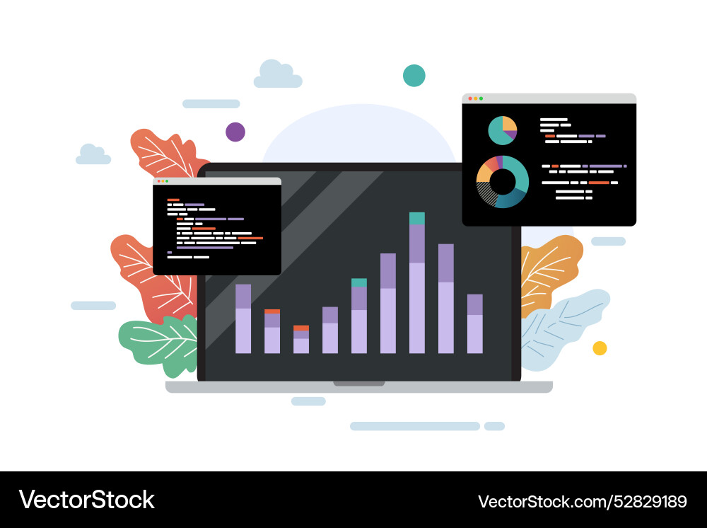 Laptop with bar chart and data business analytic Laptop with bar chart and data business analytic vector image