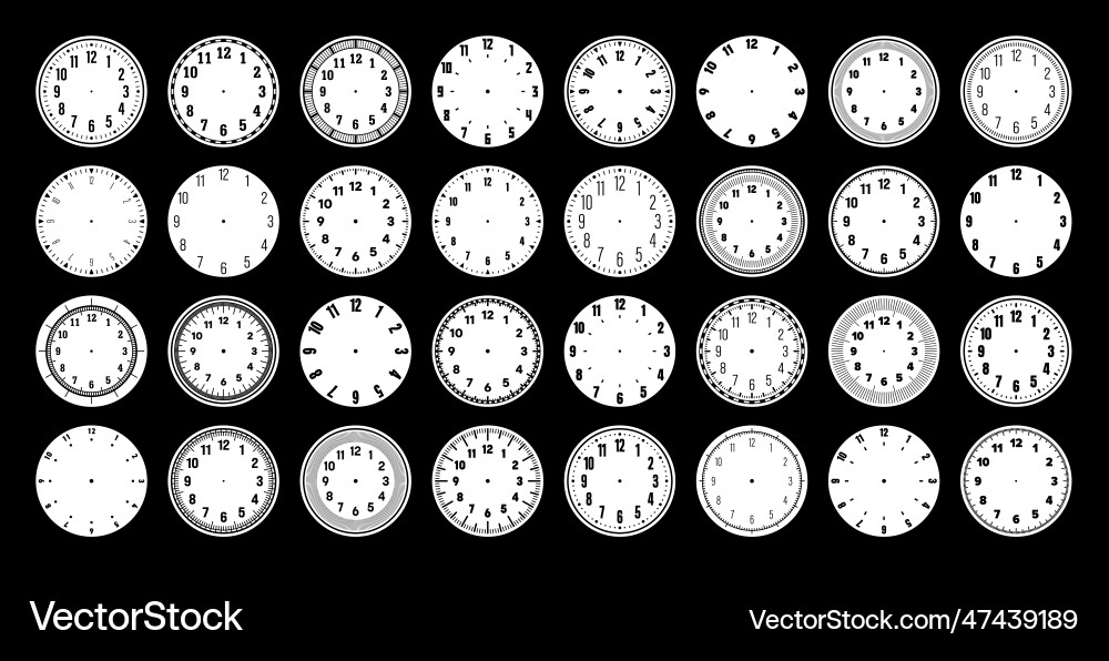 Mechanical clock faces watch dial with numerals Vector Image