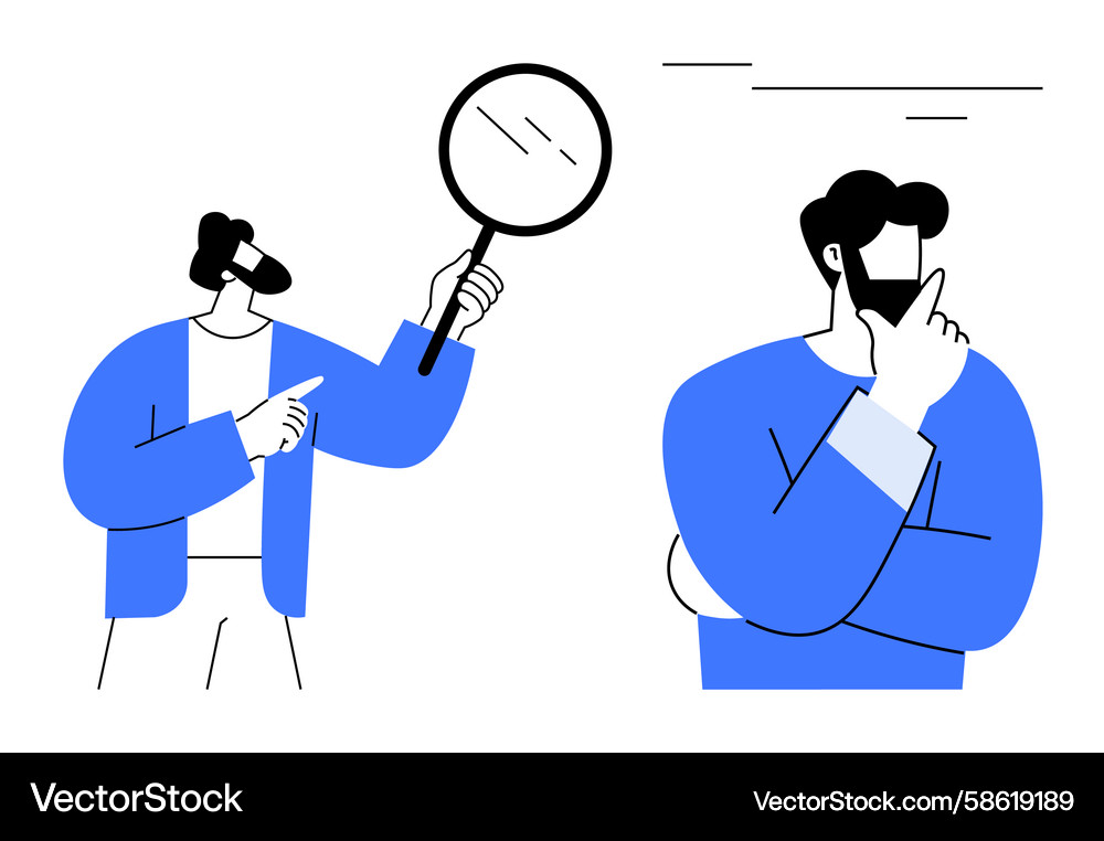 Two individuals discussing and analyzing concepts Two individuals discussing and analyzing concepts Vector Image