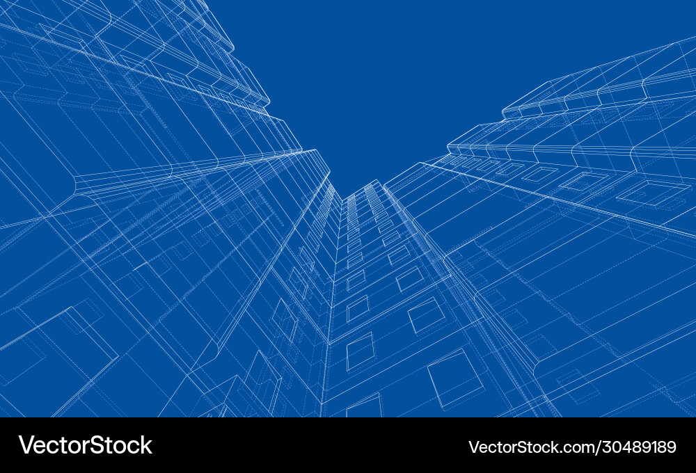 Wire-frame model a multi-storey building Vector Image