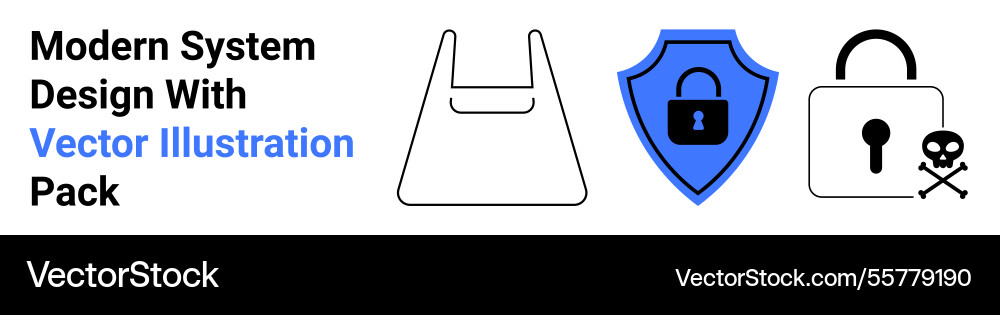 Secure system design elements with shield lock Vector Image