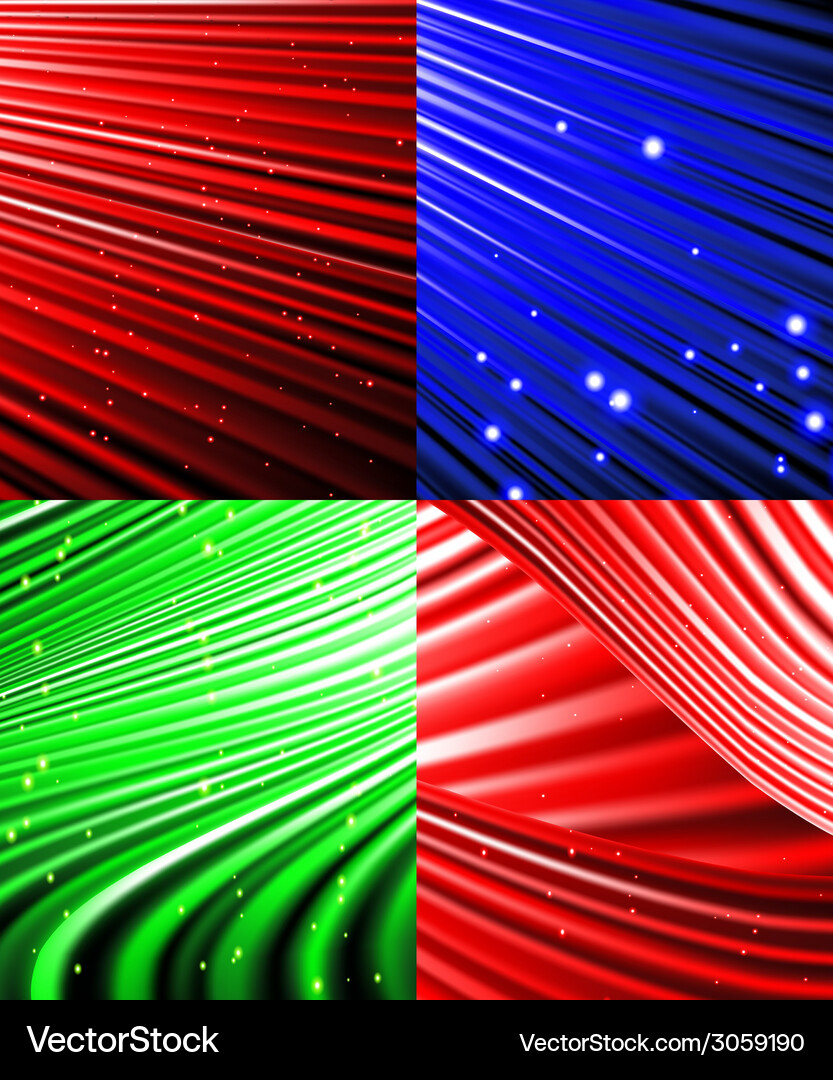 Set of abstract luminous rays background Vector Image