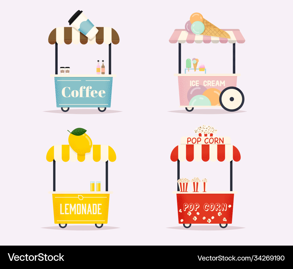 Street food cart urban landscape flat design Vector Image