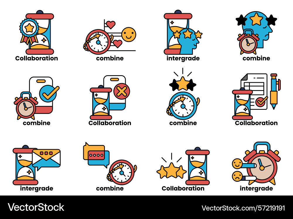 A set of twelve different clock faces each A set of twelve different clock faces each vector image