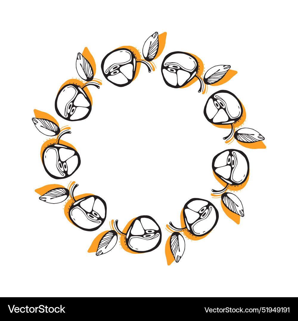 Decorative round frame with apples Vector Image