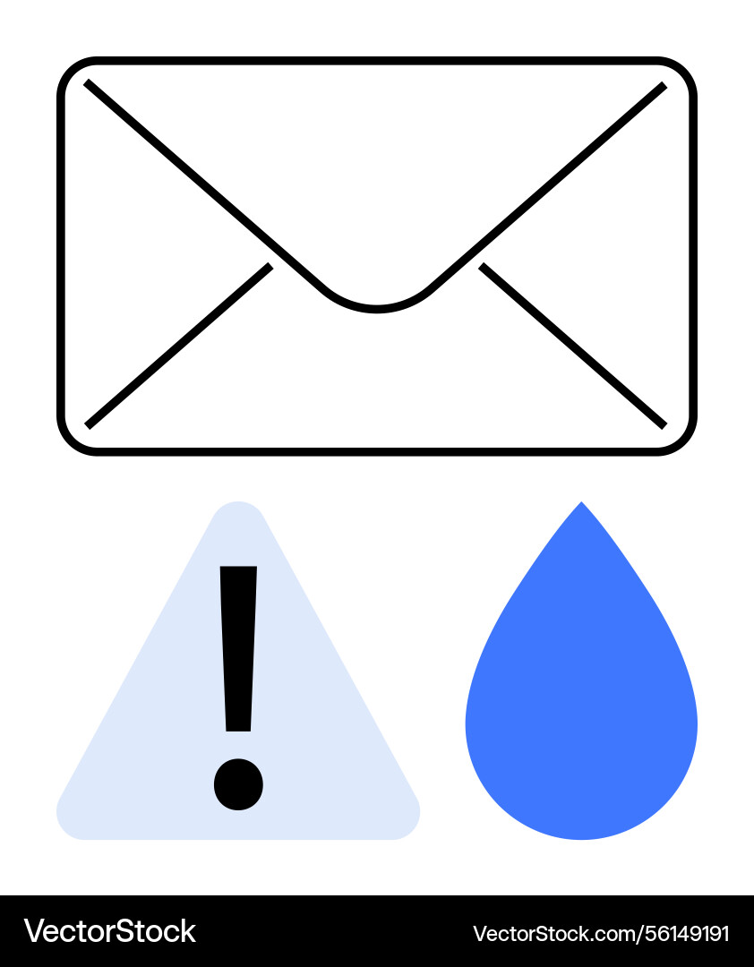 Mail envelope with exclamation warning and drop Mail envelope with exclamation warning and drop vector image