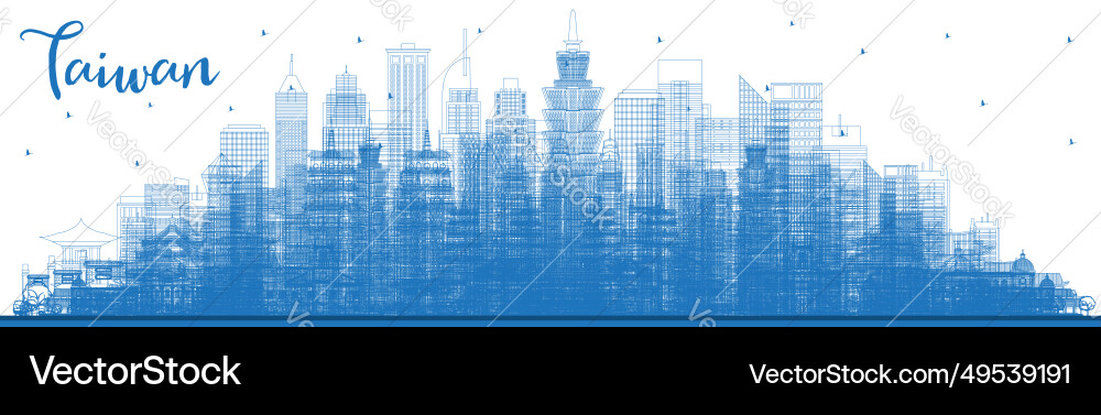 Outline taiwan city skyline with blue buildings Outline taiwan city skyline with blue buildings vector image