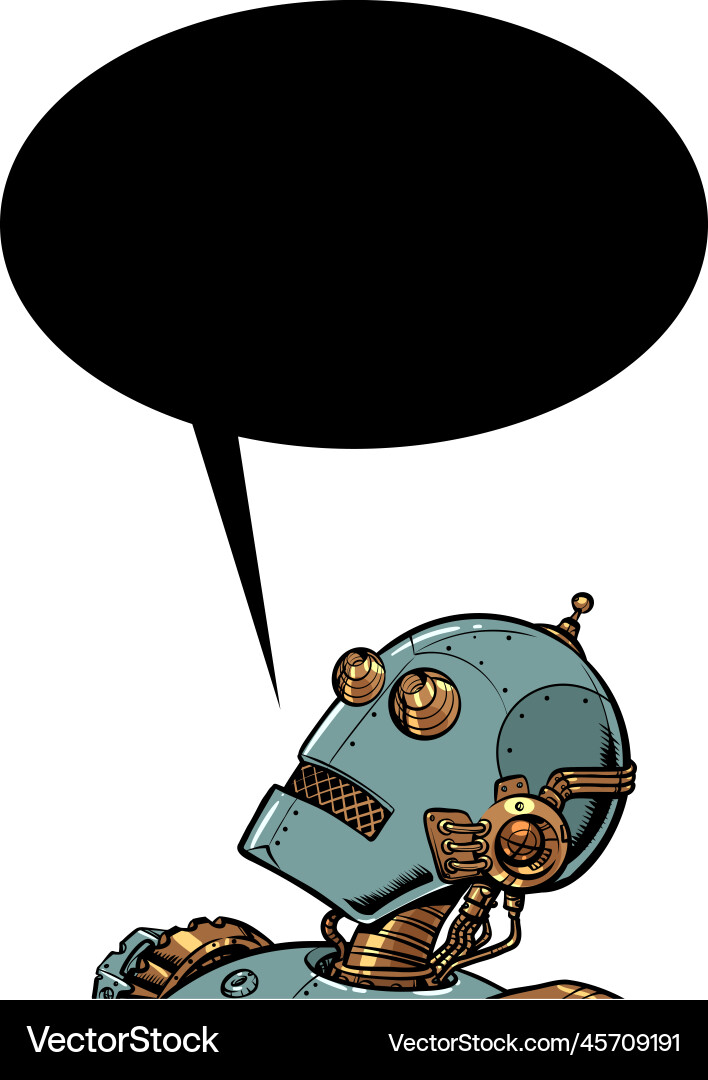 Robot asks a question or answers artificial vector image