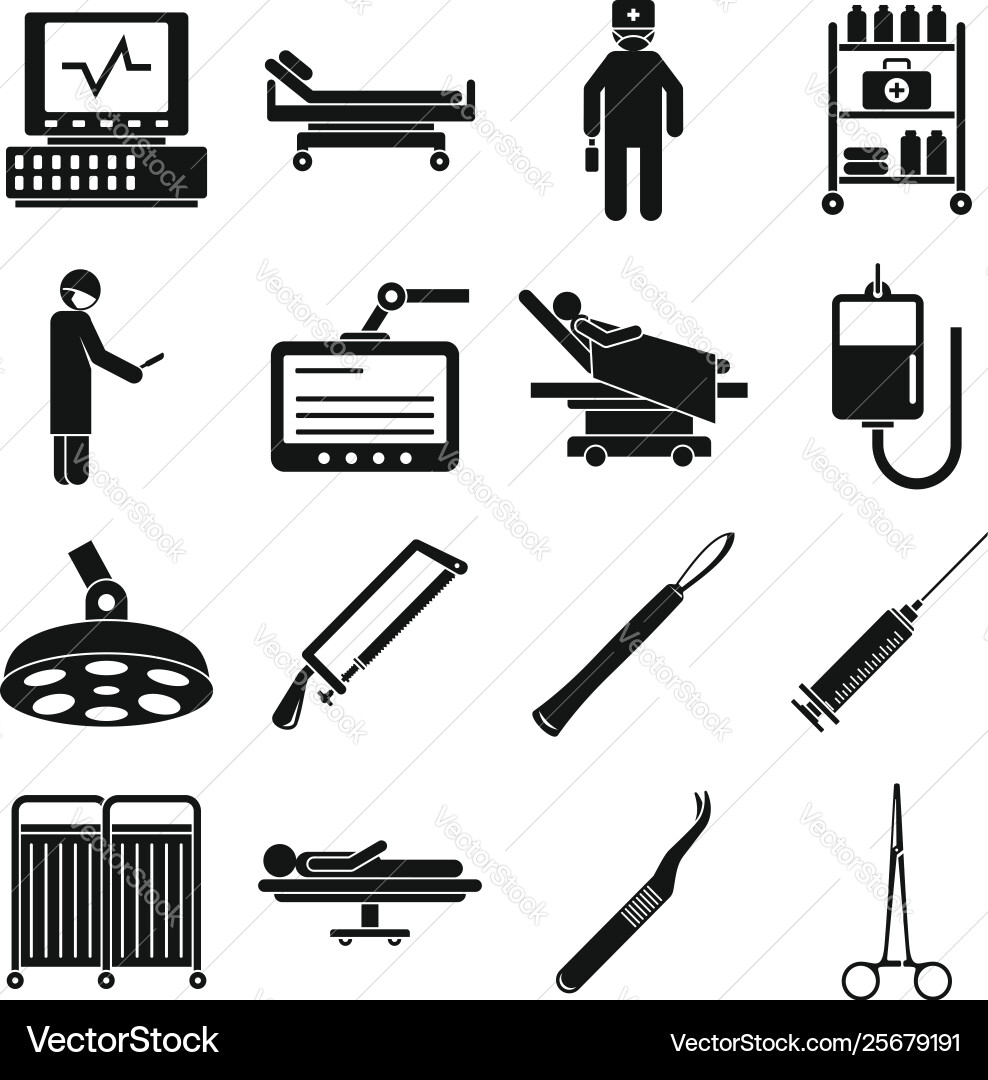 Surgeons operating tool icons set simple style Surgeons operating tool icons set simple style Vector Image