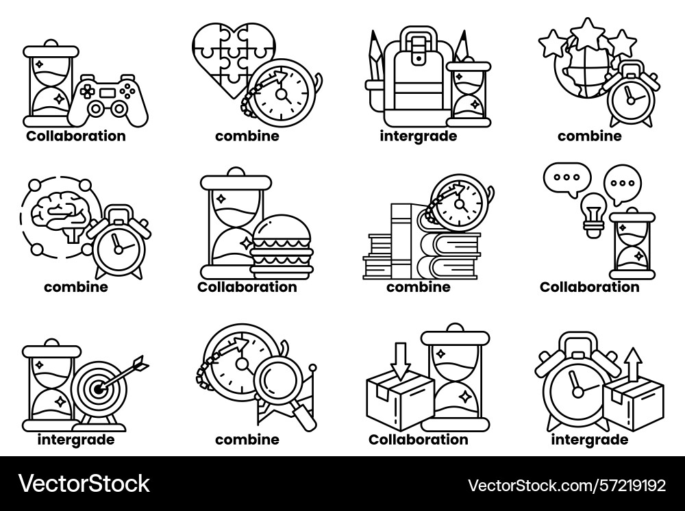 A collection of different clock designs each A collection of different clock designs each vector image