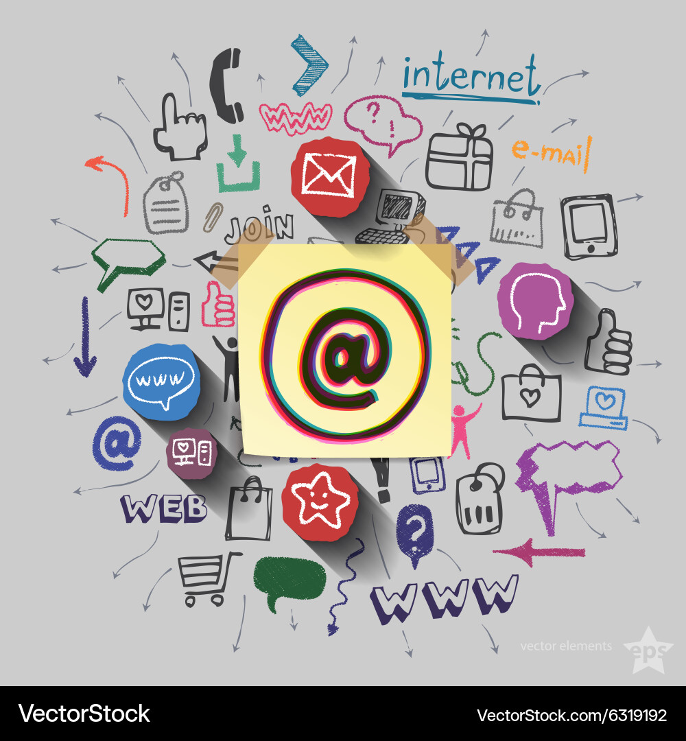 Mail and collage with web icons background vector image