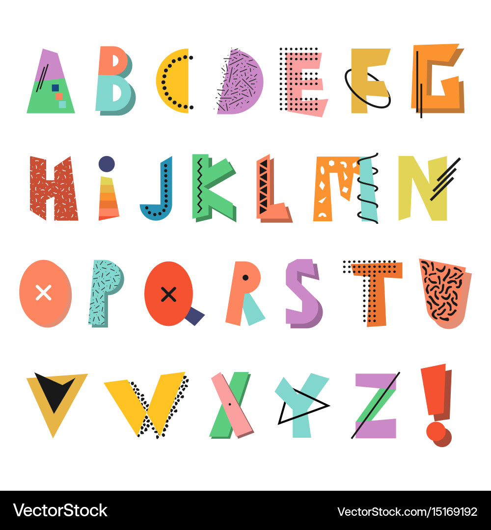 Retro Memphis Alphabet - Bold & Colorful Vector Image