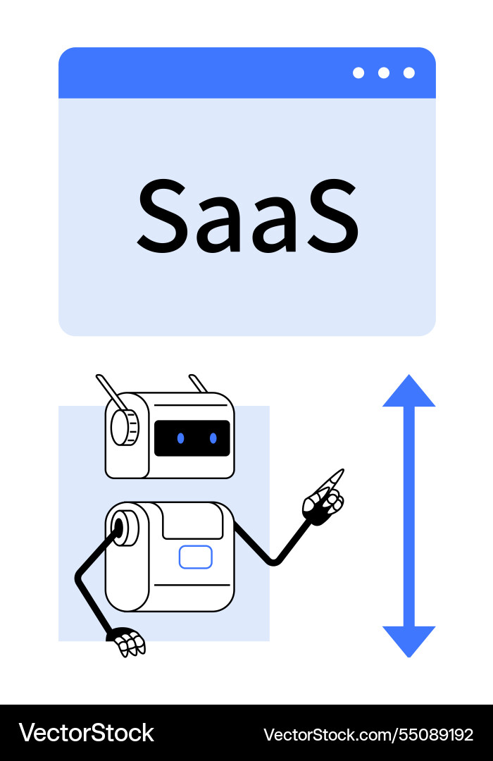 Robot presenting saas concept with web interface Robot presenting saas concept with web interface Vector Image