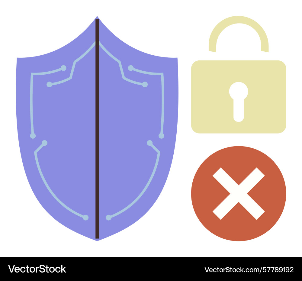 Shield with circuit design lock and red cross Shield with circuit design lock and red cross vector image