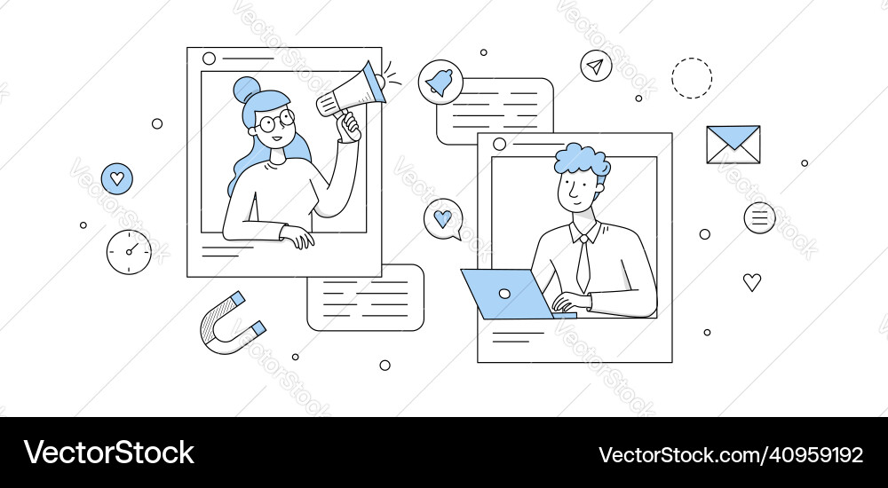 Social Media Marketing Konzept Menschen führen Blog Social Media Marketing Konzept Menschen führen Blog vektorbild