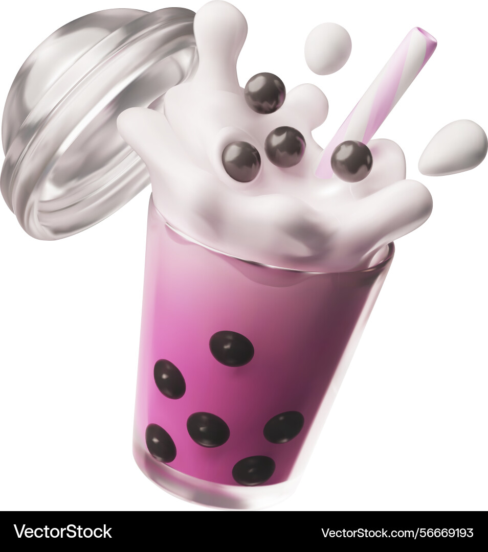Bubble tea with open lid and splashes tapioca Bubble tea with open lid and splashes tapioca vector image