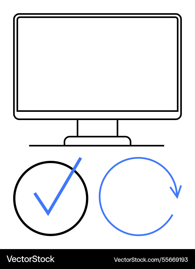 Computer display with checkmark and refresh icons Computer display with checkmark and refresh icons vector image