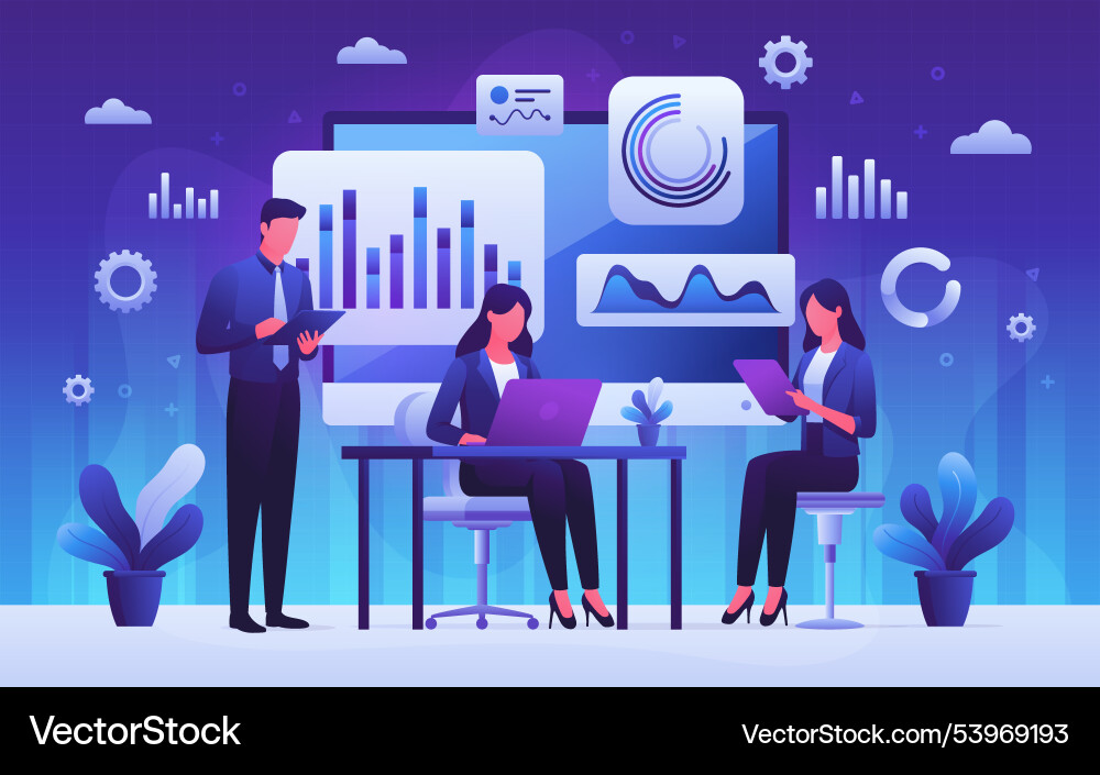 Gradient analyst data cartoon background Vector Image