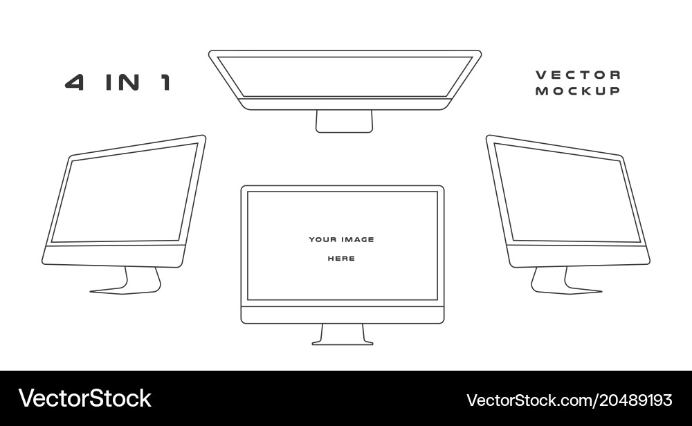 Outline computer monitor isolated vector image